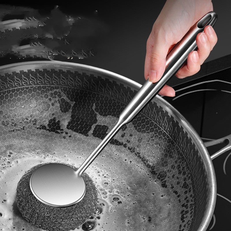 Stainless Steel Wire Scrubber with Long Handle