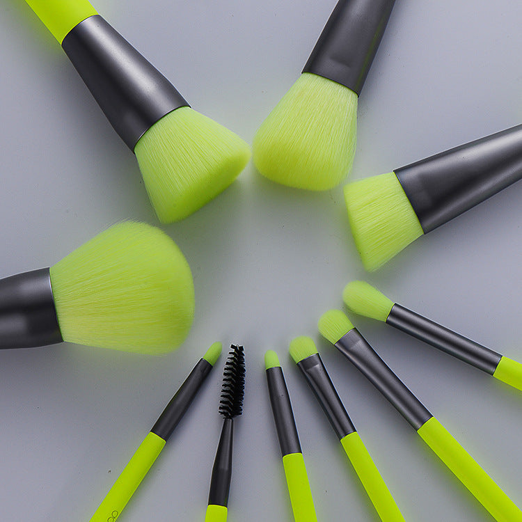 10-Piece Neon Green Makeup Brush Set