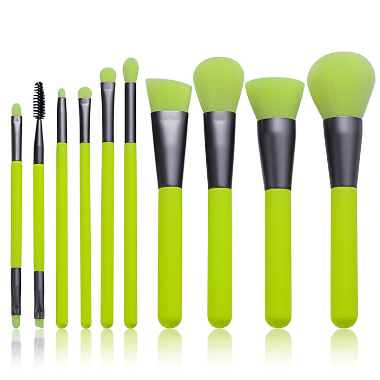10-Piece Neon Green Makeup Brush Set