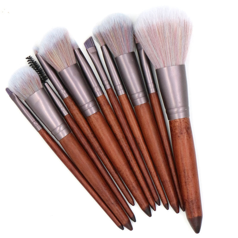 11-Piece Makeup Brush Set, Natural Wood