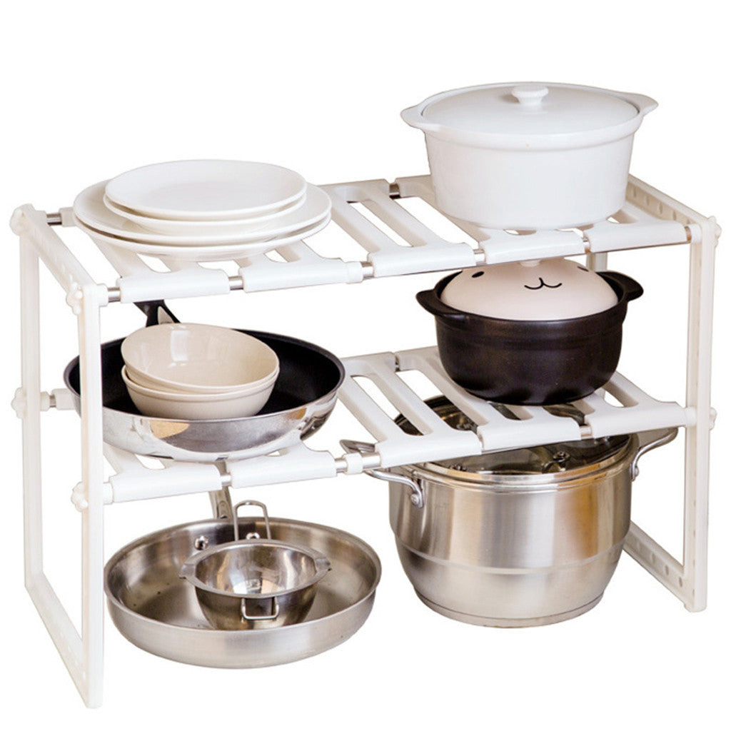Expandable 2-Tier Under-Sink Shelf, Stainless Frame