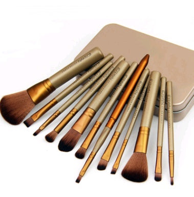 12-Piece Gold Makeup Brush Set with Tin Box