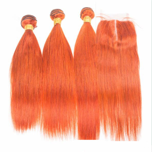 Orange Human Hair Bundle, Straight
