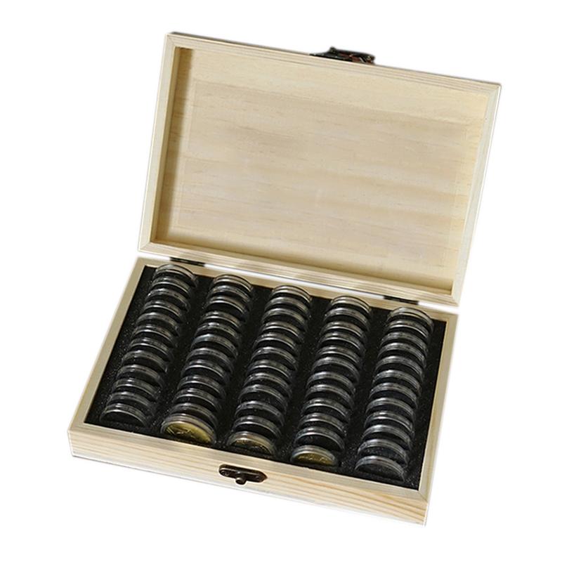 Wooden Coin Storage Box, 50 Slots