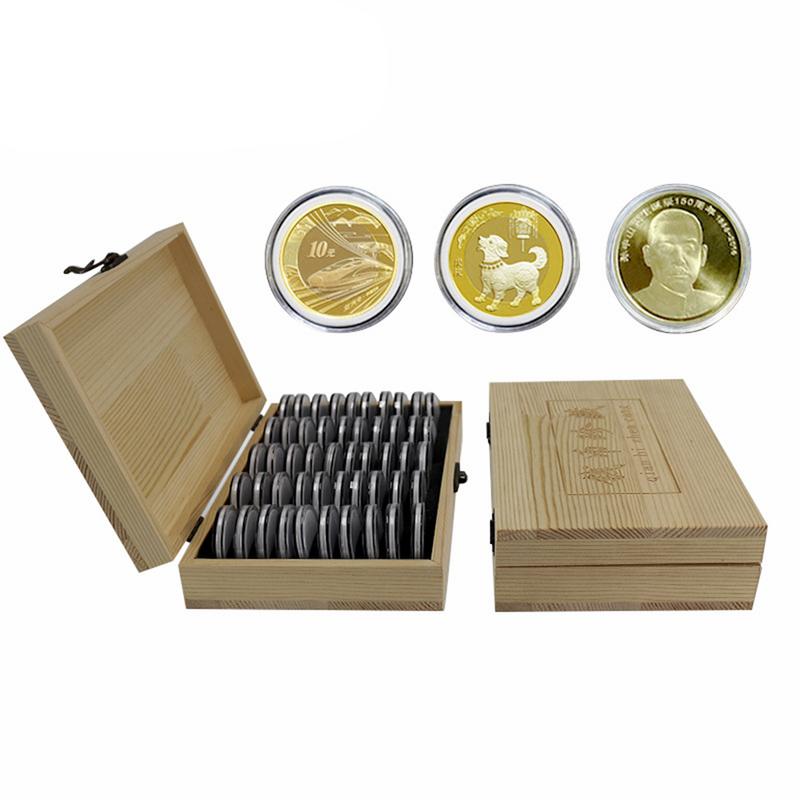 Wooden Coin Storage Box, 50 Slots