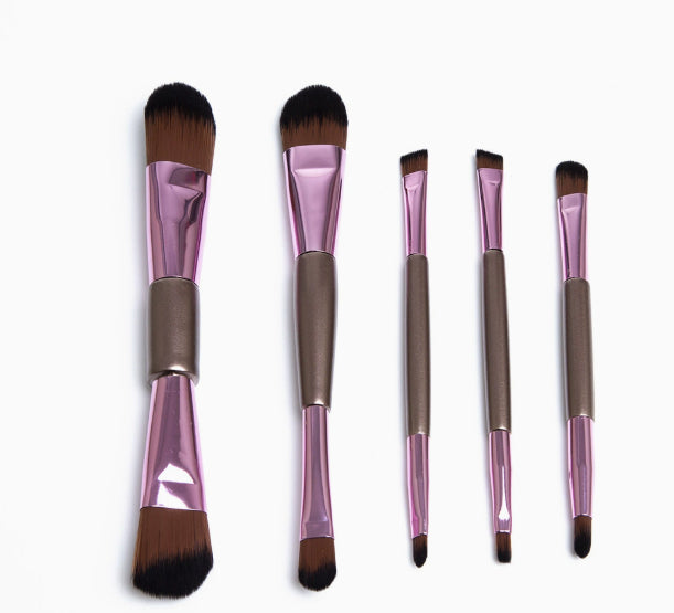 5-Piece Double-Ended Makeup Brushes, Rose Gold