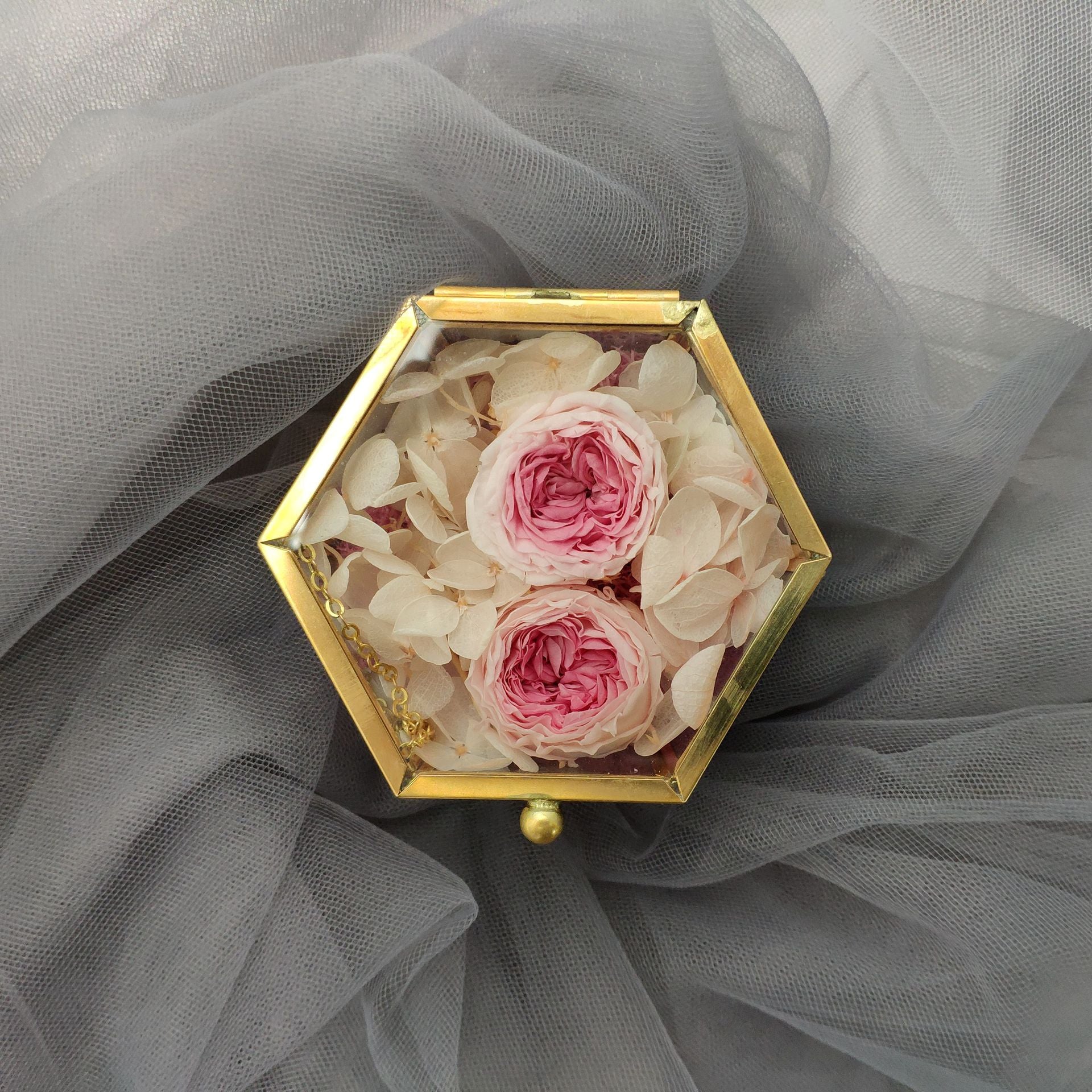 Gold Hexagon Glass Ring Box