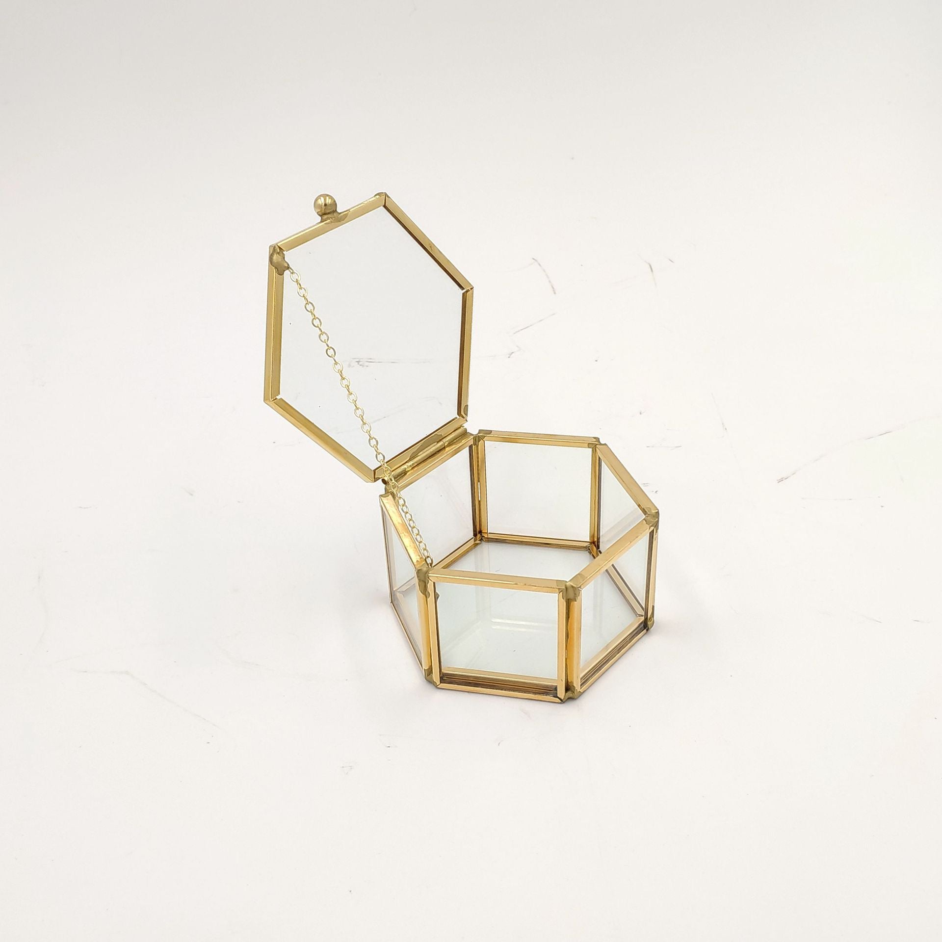 Gold Hexagon Glass Ring Box
