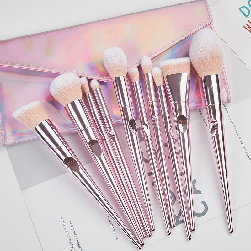 Pink Makeup Brush Set with Clutch Bag
