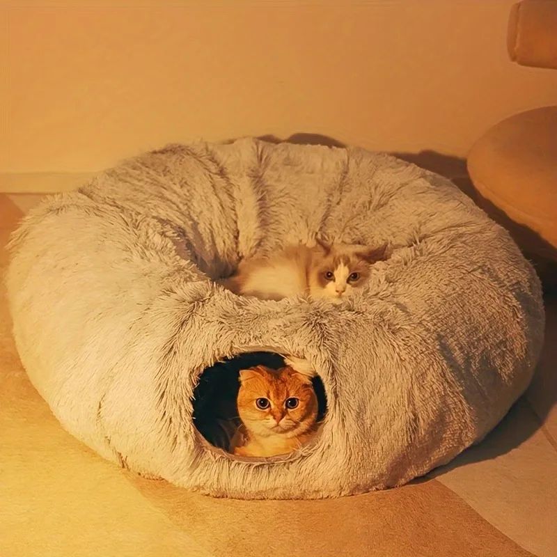Large Round Plush Pet Bed, Gray
