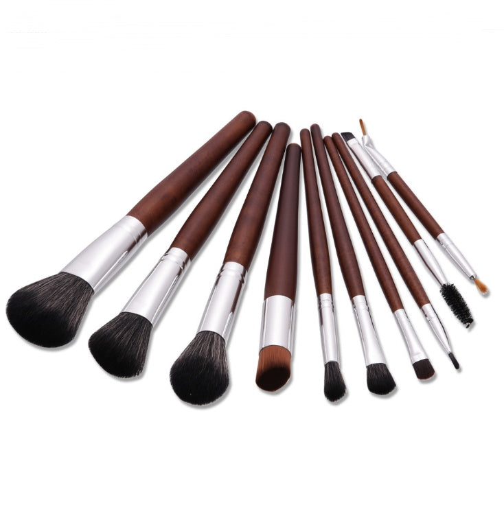 10-Piece Makeup Brush Set, Wooden Handles