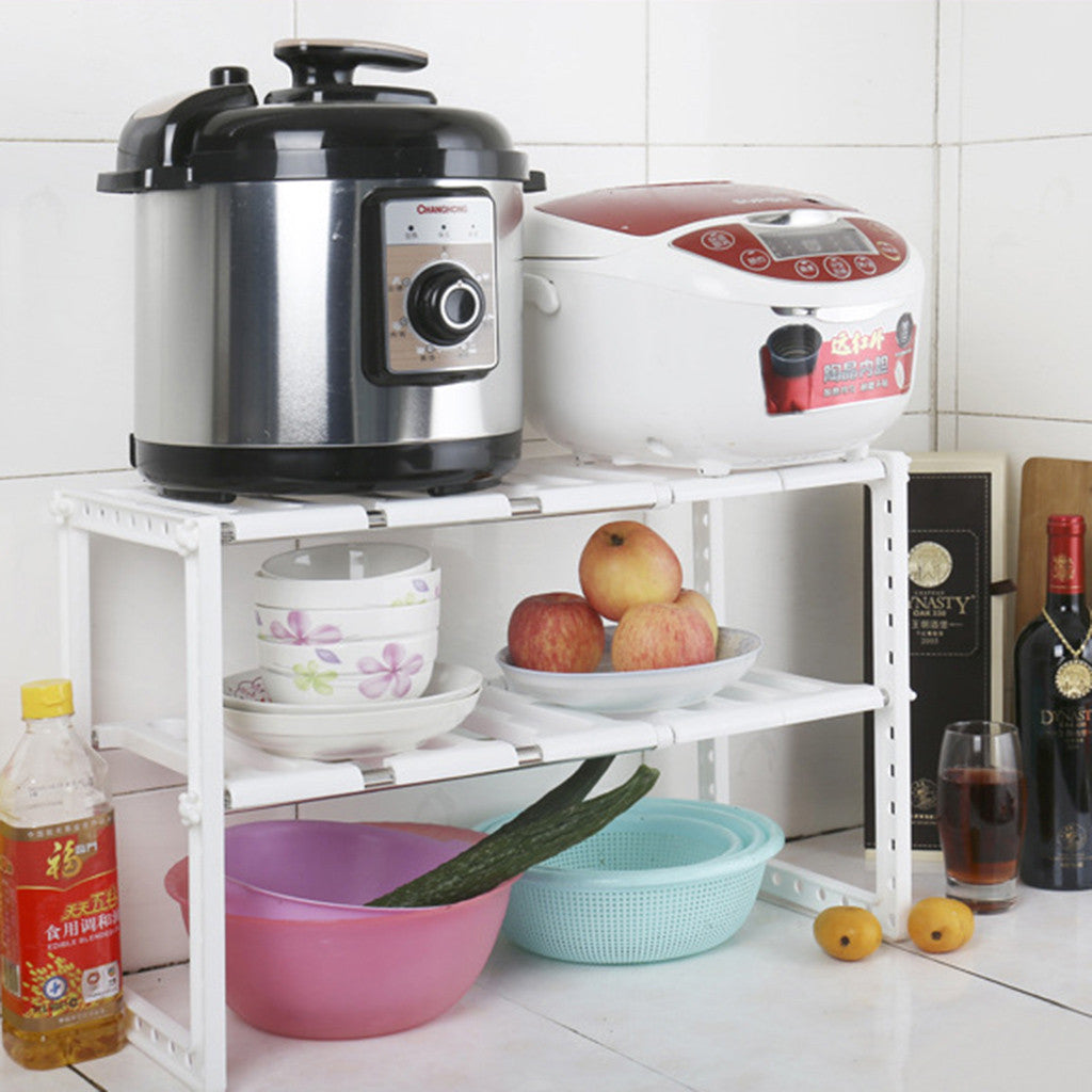 Expandable 2-Tier Under-Sink Shelf, Stainless Frame