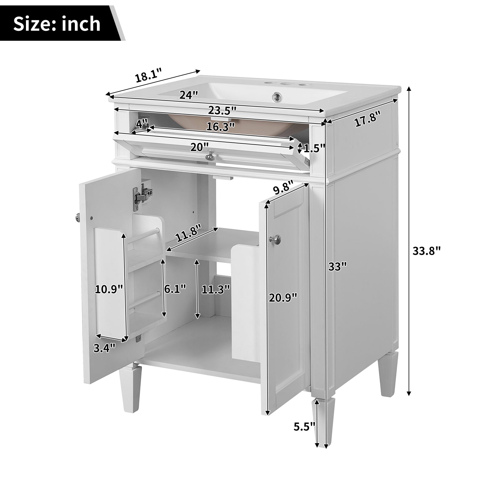 24 in Bathroom Vanity with Ceramic Sink