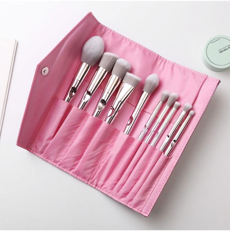 Pink Makeup Brush Set with Clutch Bag