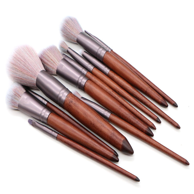 11-Piece Makeup Brush Set, Natural Wood