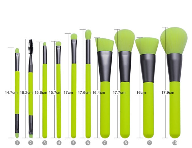 10-Piece Neon Green Makeup Brush Set