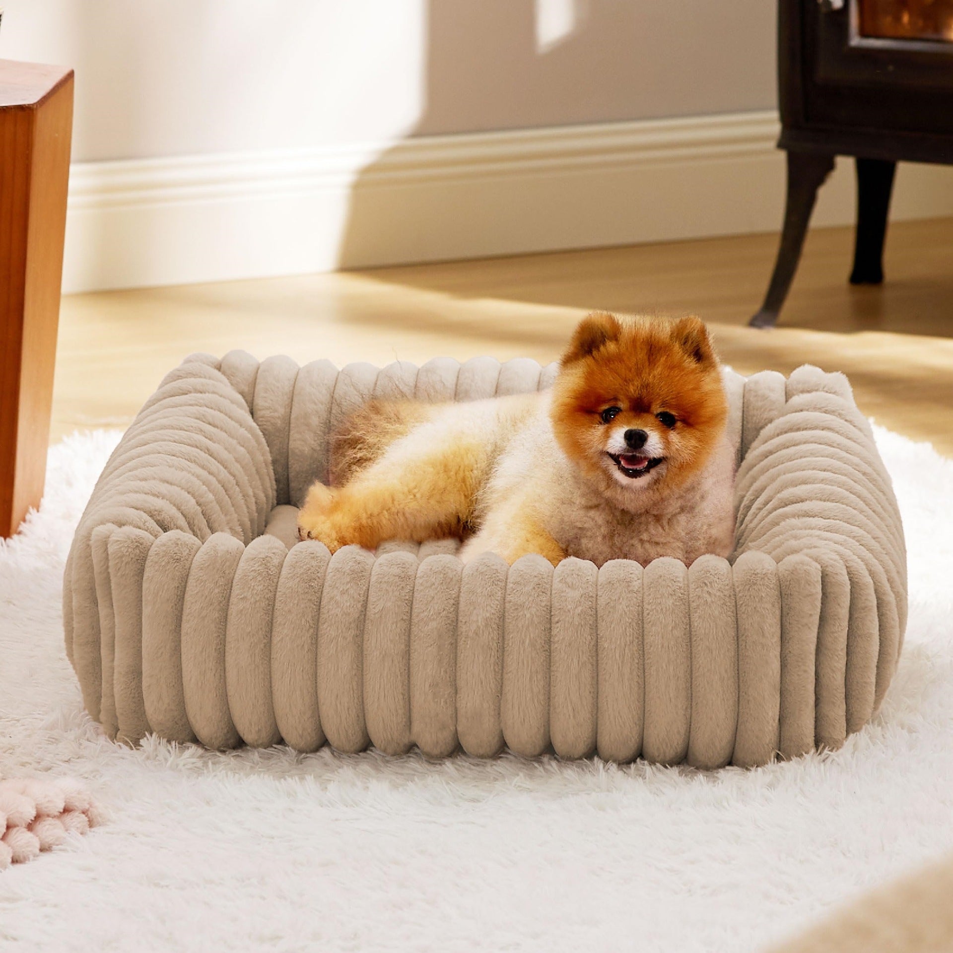 Ribbed Plush Pet Bed for Cats and Dogs