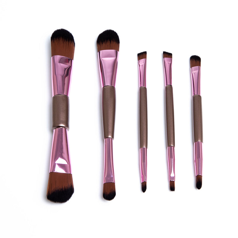 5-Piece Double-Ended Makeup Brushes, Rose Gold