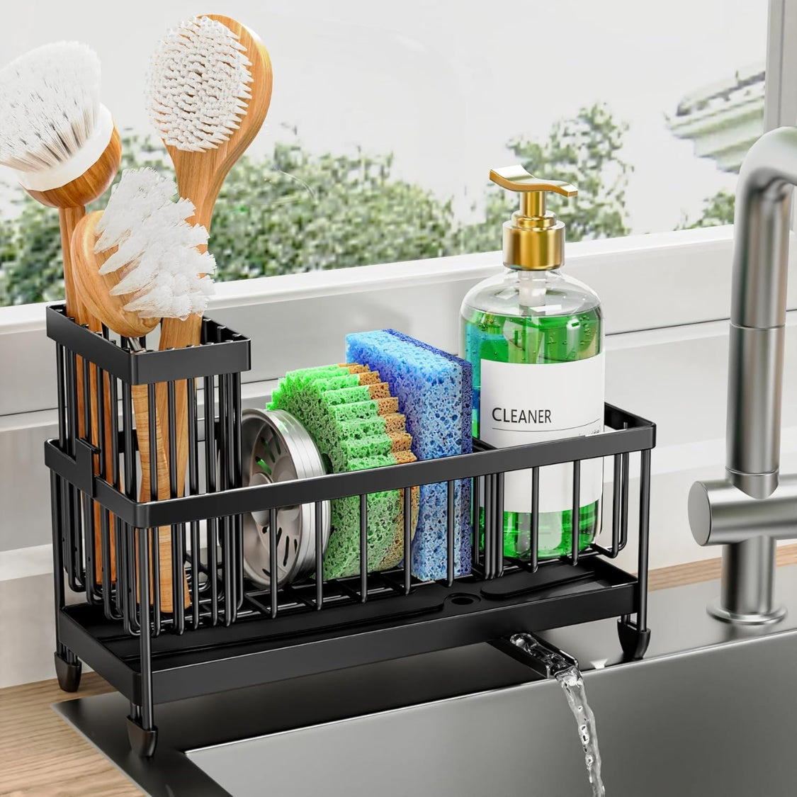 Stainless Steel Sink Caddy with Brush Holder