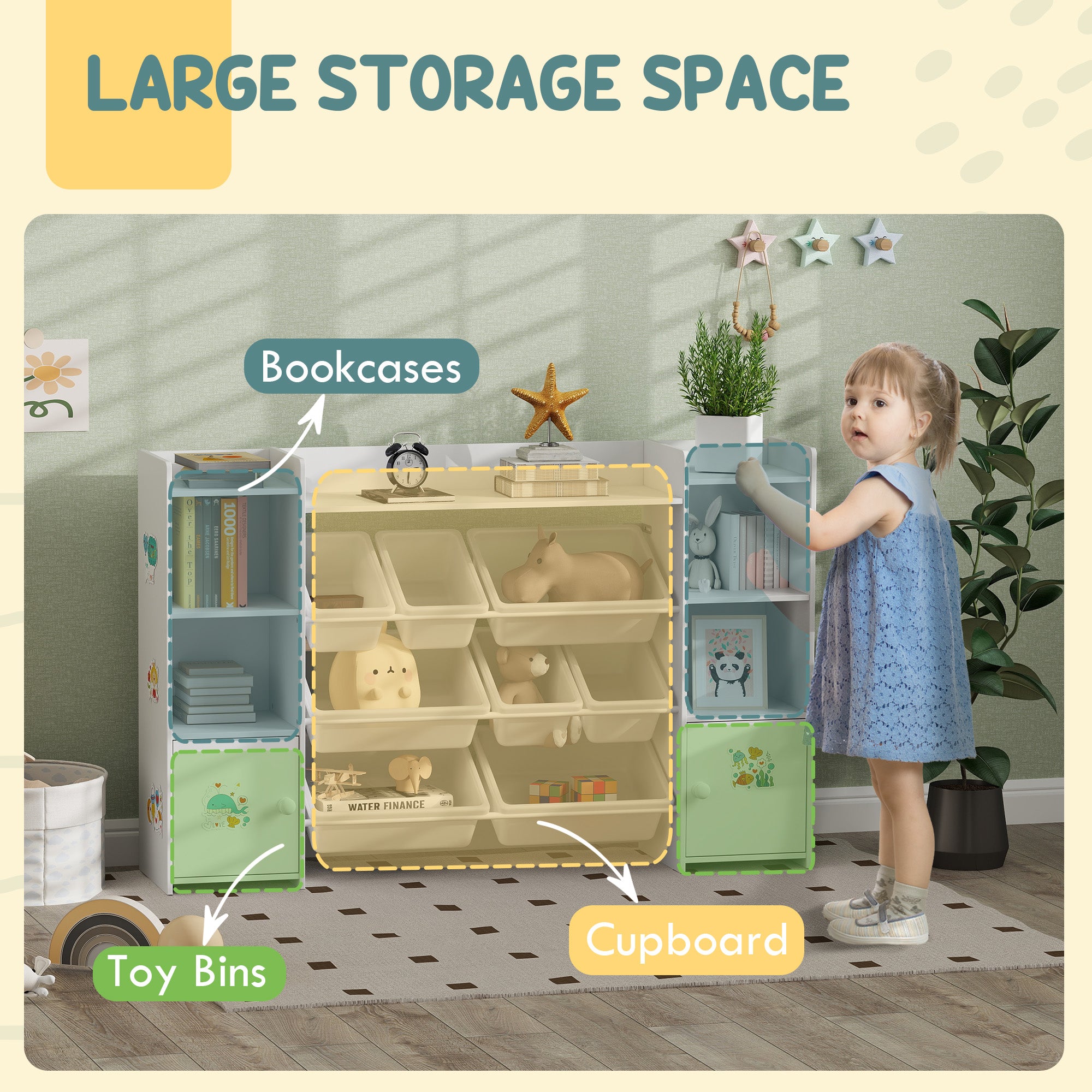 Kids' Bookshelf and Toy Organizer with 8 Bins