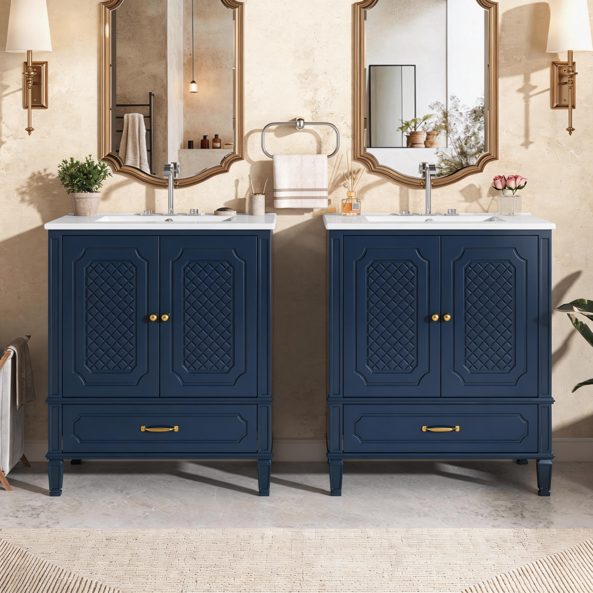 60 in Double Sink Bathroom Vanity Set, Blue