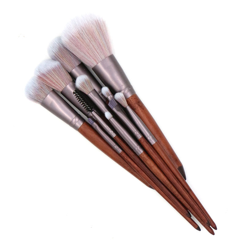 11-Piece Makeup Brush Set, Natural Wood