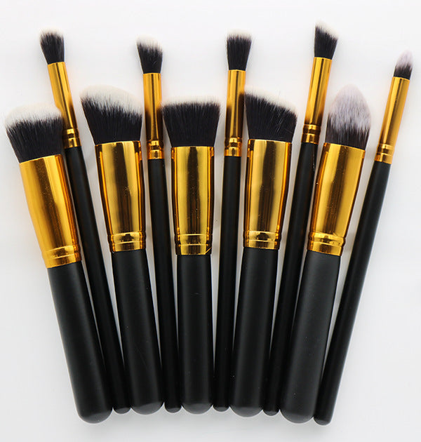 10-Piece Wooden Makeup Brush Set