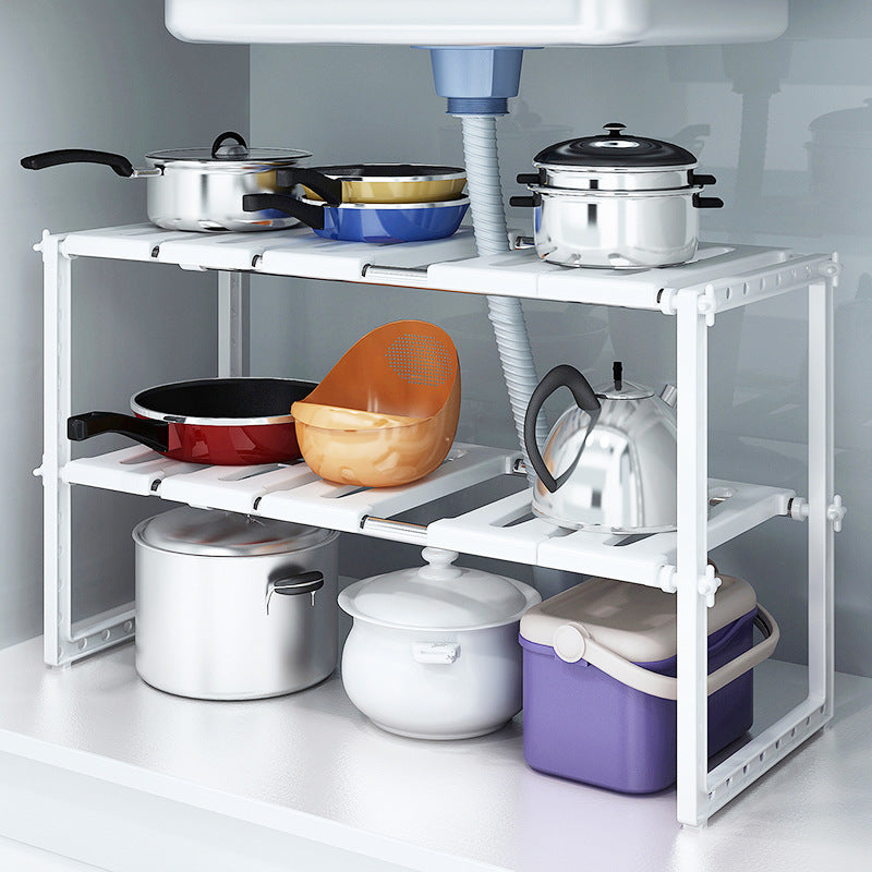 Expandable 2-Tier Under-Sink Shelf