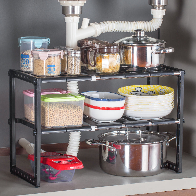 Expandable 2-Tier Under-Sink Shelf
