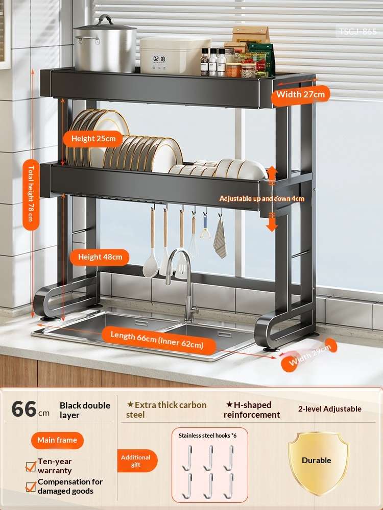 Stainless Steel Over-the-Sink Rack with 6 Hooks