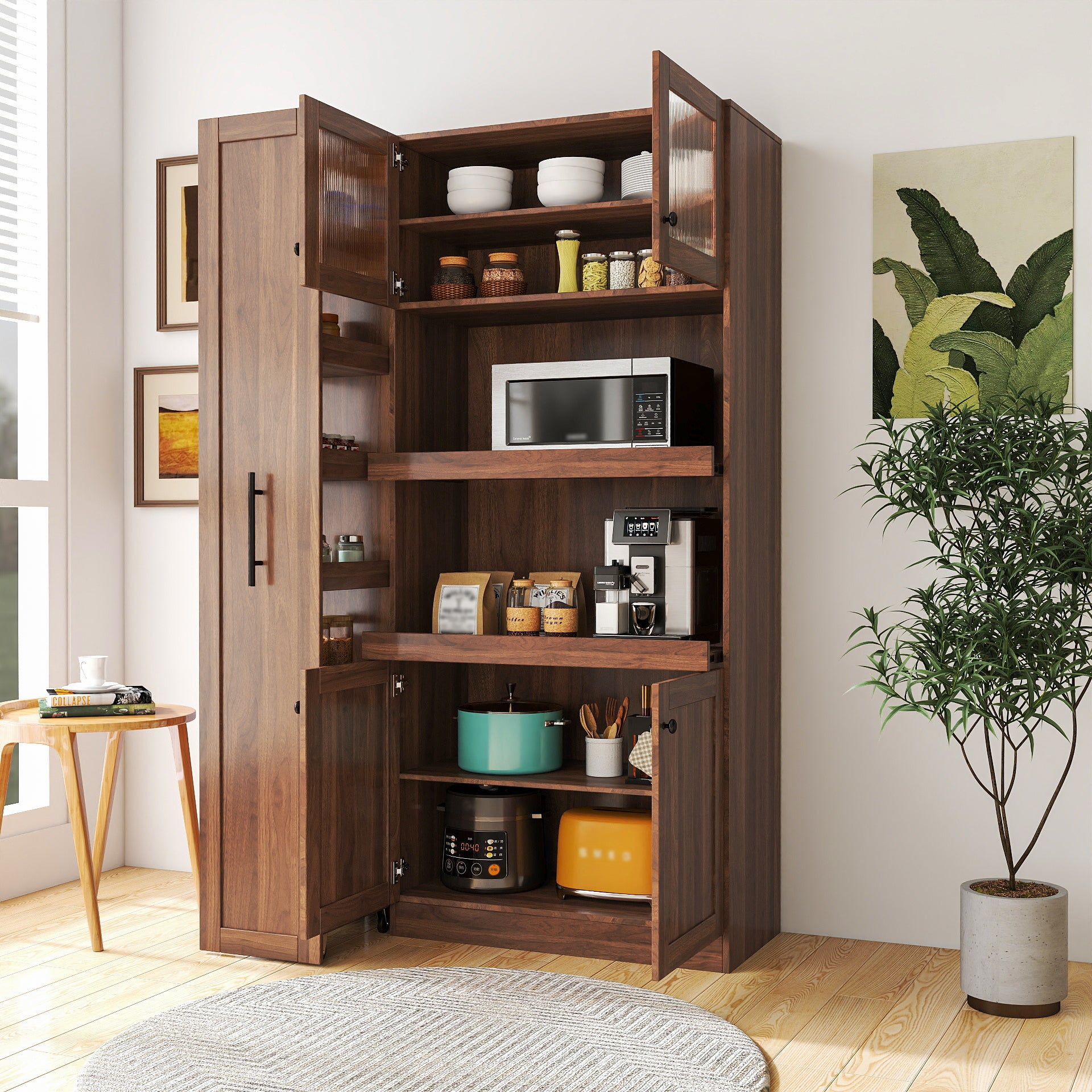 Farmhouse Pantry Cabinet with Pull-Out Shelves