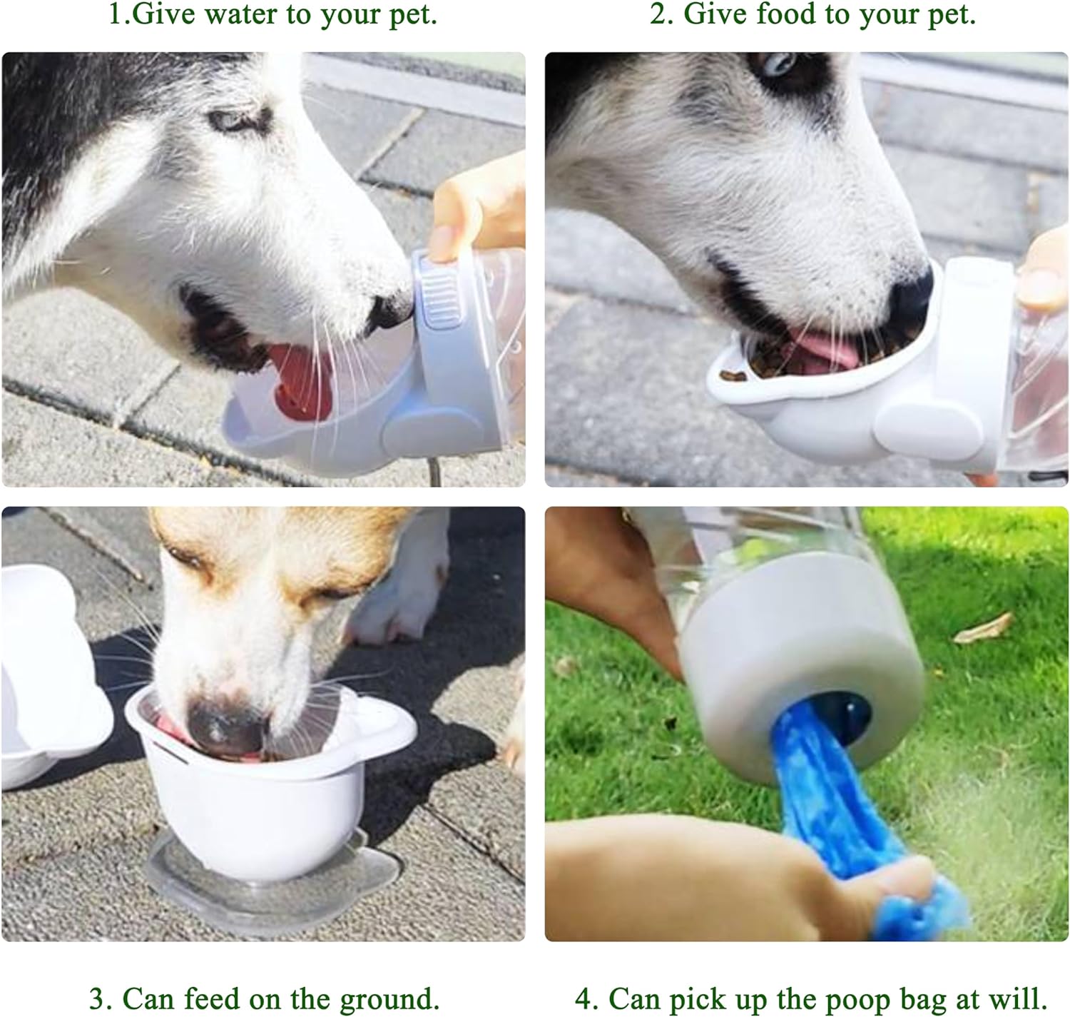 3-in-1 Portable Pet Water Bottle with Food Container