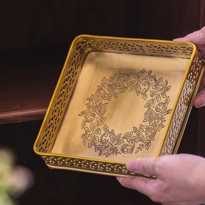 Carved Brass Decorative Tray