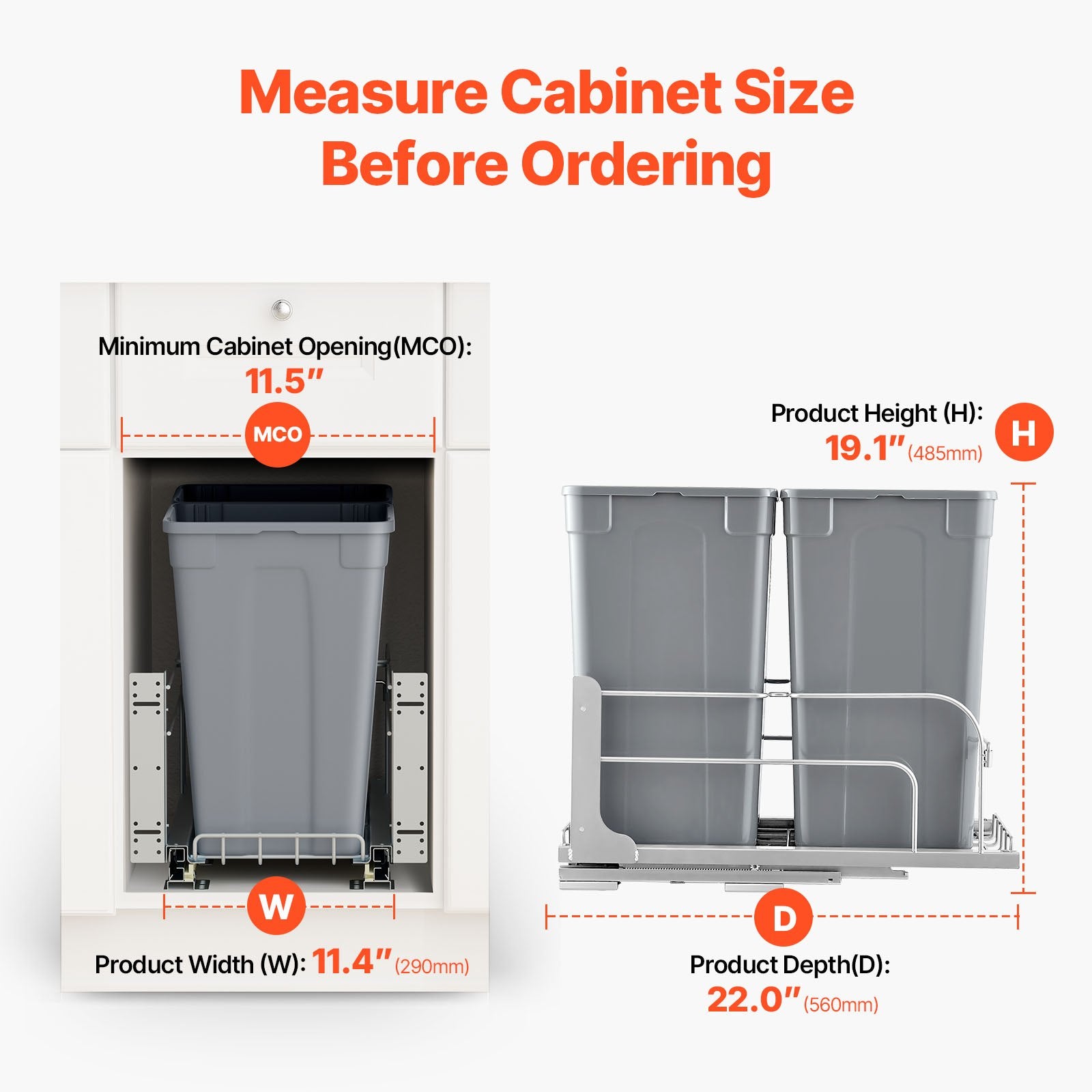 Double Pull-Out Kitchen Trash Can, 2 × 27 qt