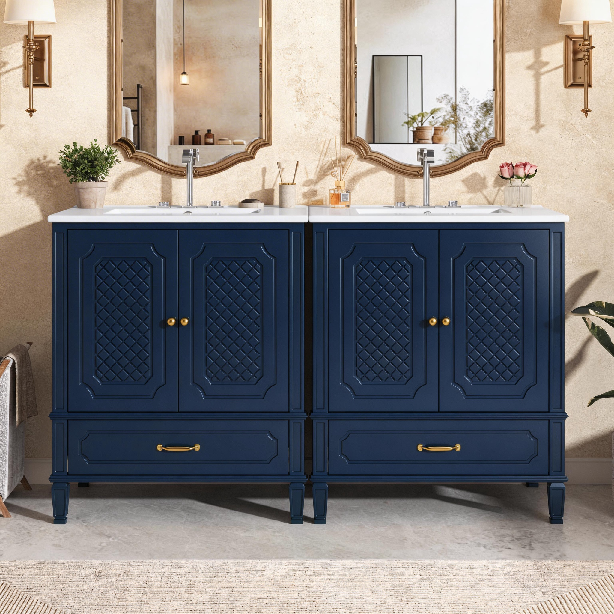 60 in Double Sink Bathroom Vanity Set, Blue