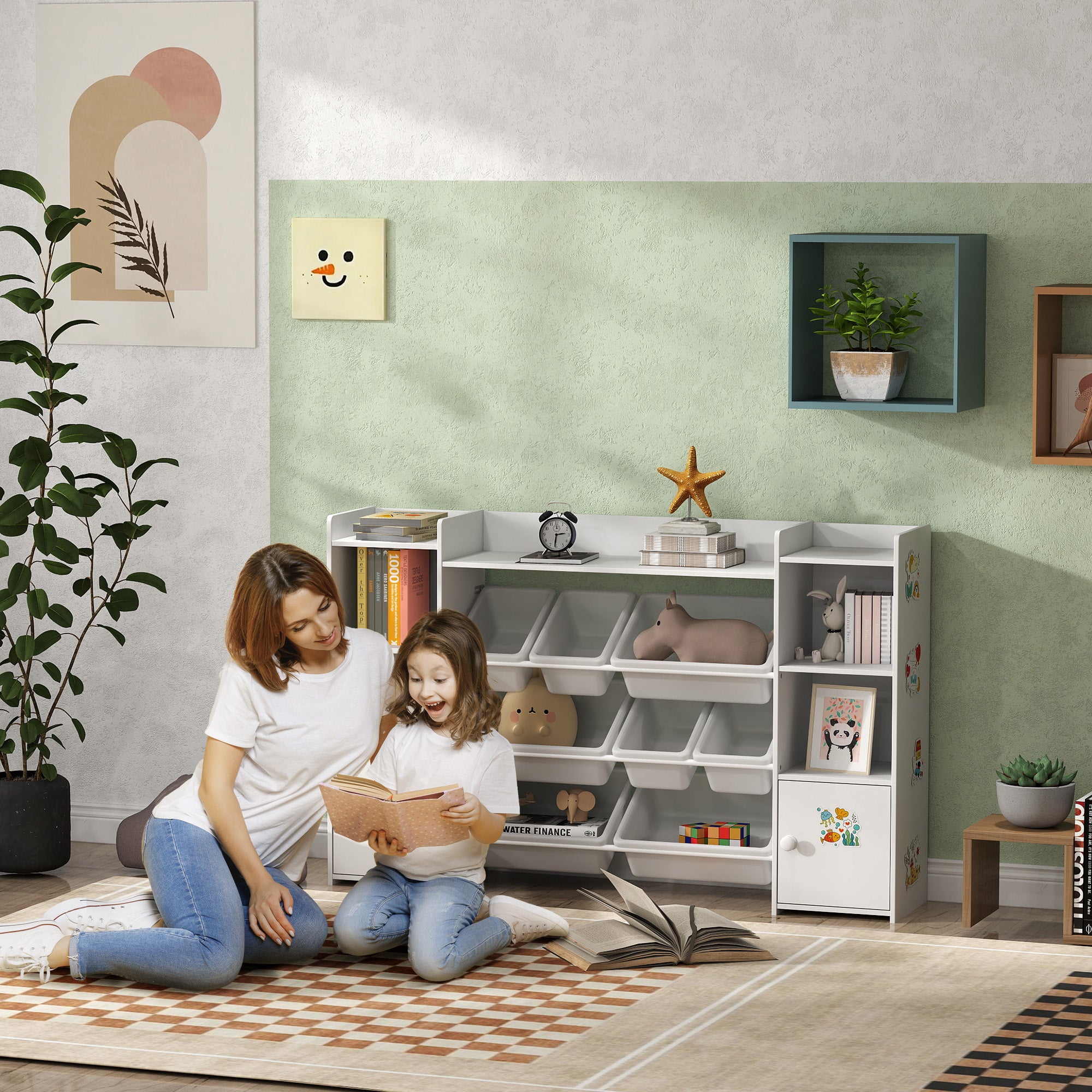 Kids' Bookshelf and Toy Organizer with 8 Bins
