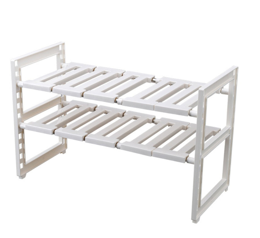 Expandable 2-Tier Under-Sink Shelf, Stainless Frame