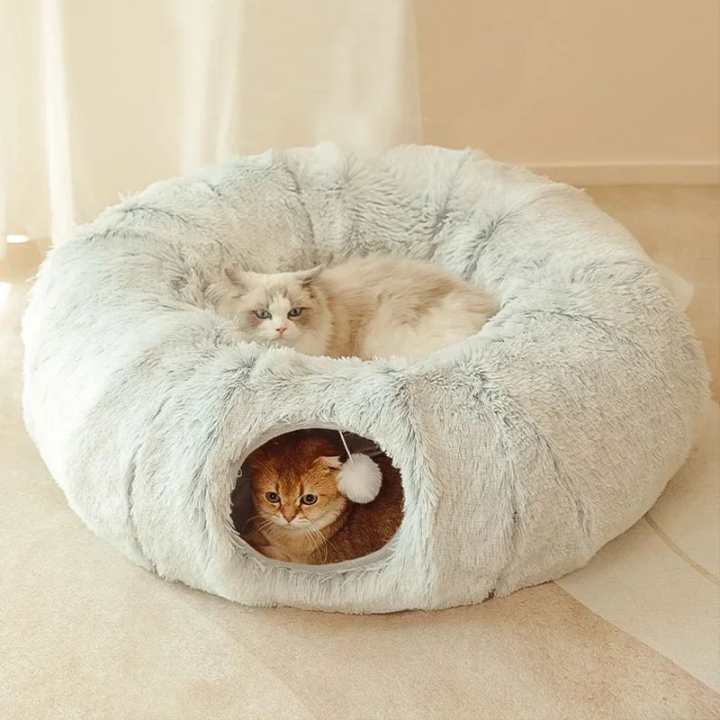 Large Round Plush Pet Bed, Gray