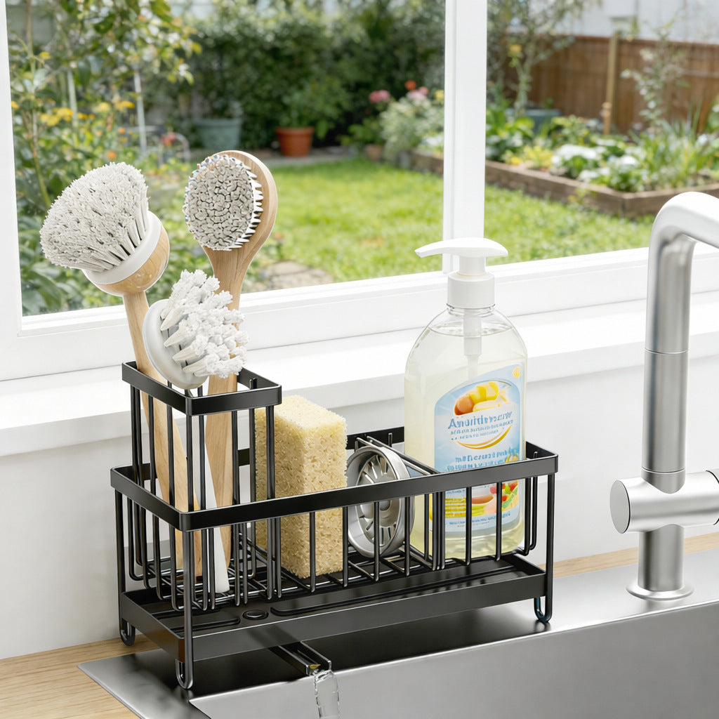 Metal Sink Organizer with Soap Dish and Brush Holder