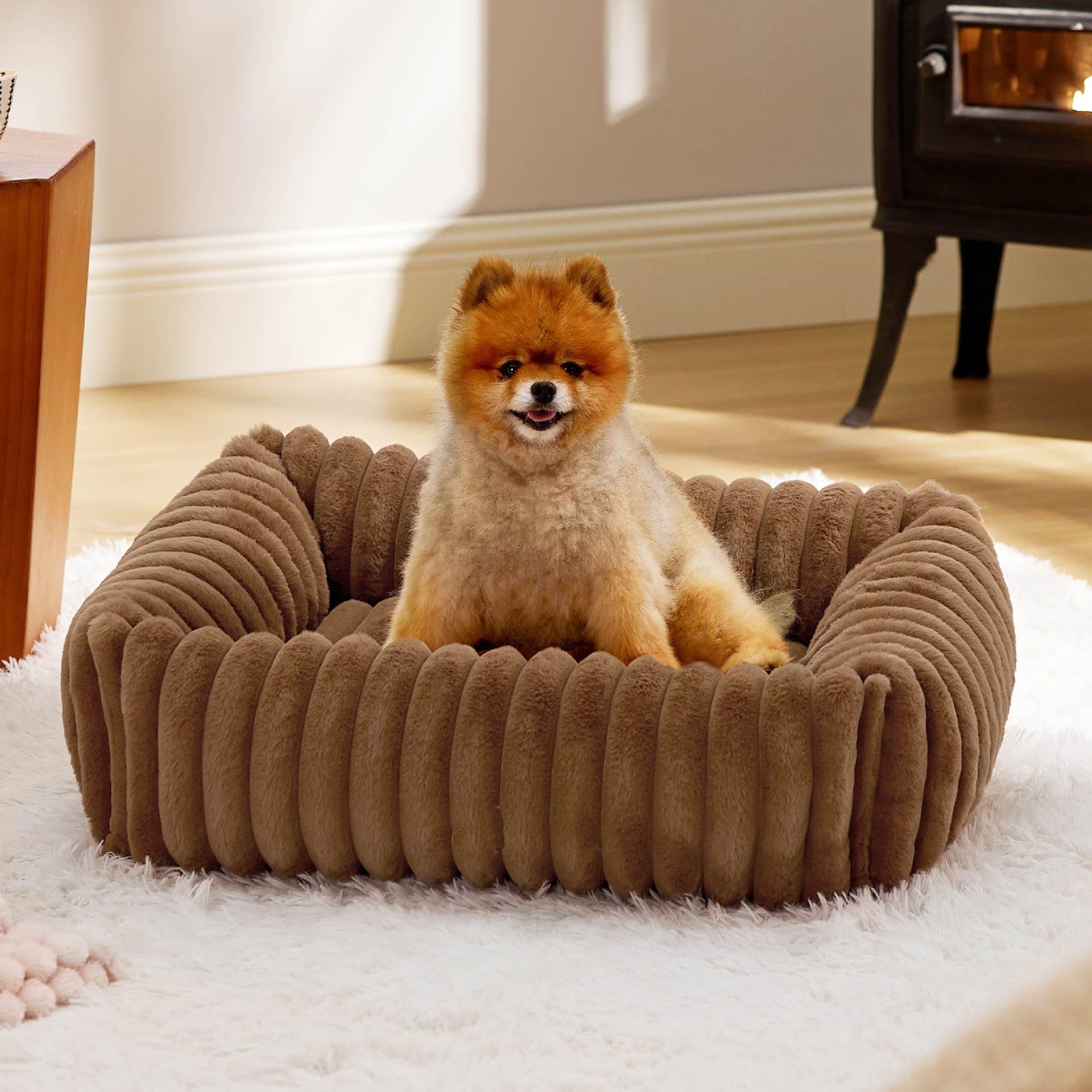 Ribbed Plush Pet Bed for Cats and Dogs
