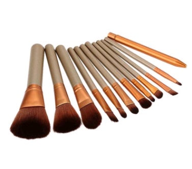 12-Piece Gold Makeup Brush Set with Tin Box