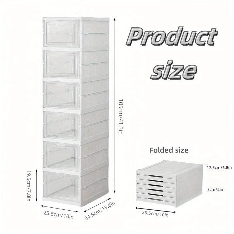 6-Tier Clear Foldable Shoe Storage Cabinet