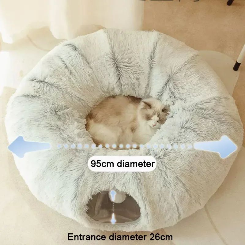 Large Round Plush Pet Bed, Gray