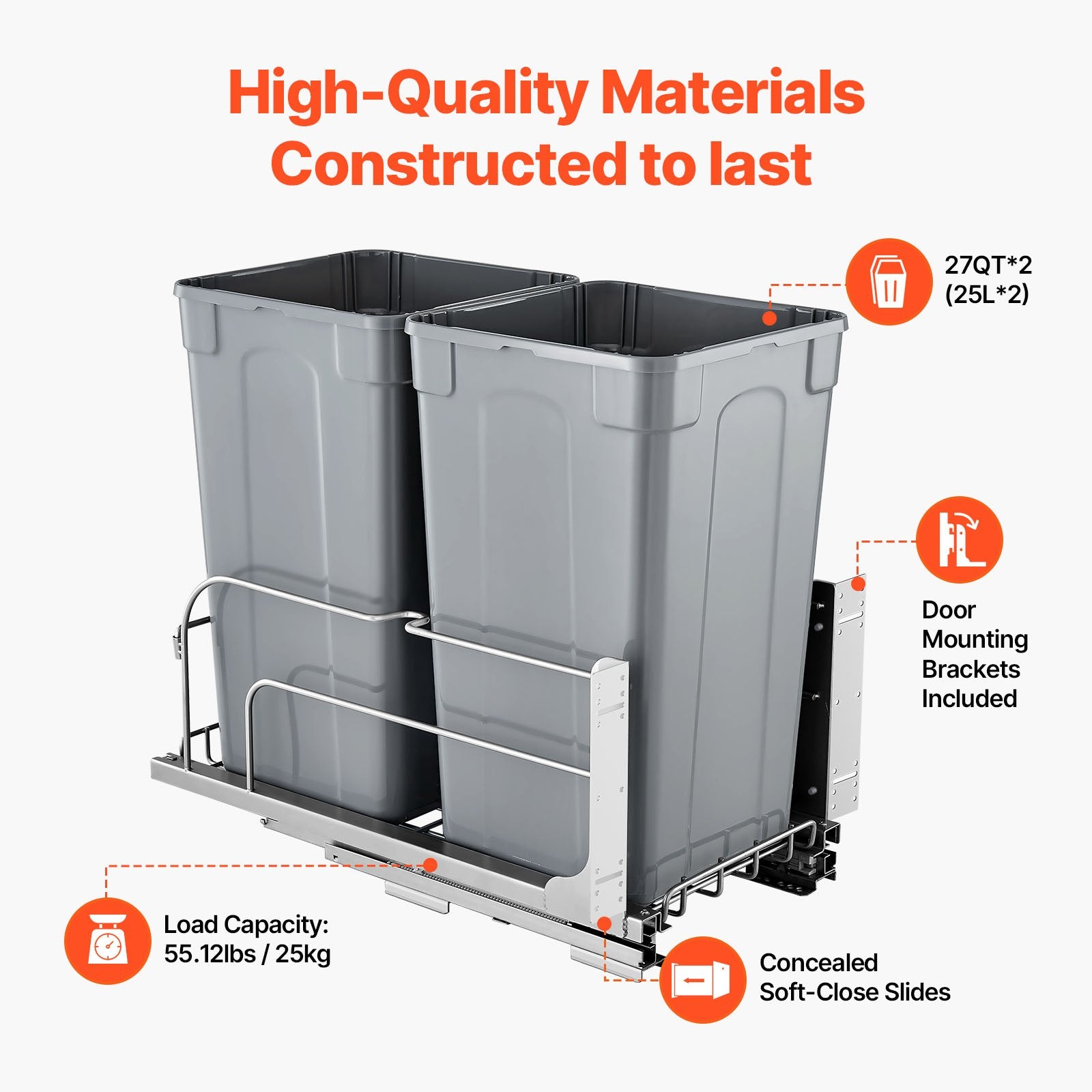 Double Pull-Out Kitchen Trash Can, 2 × 27 qt