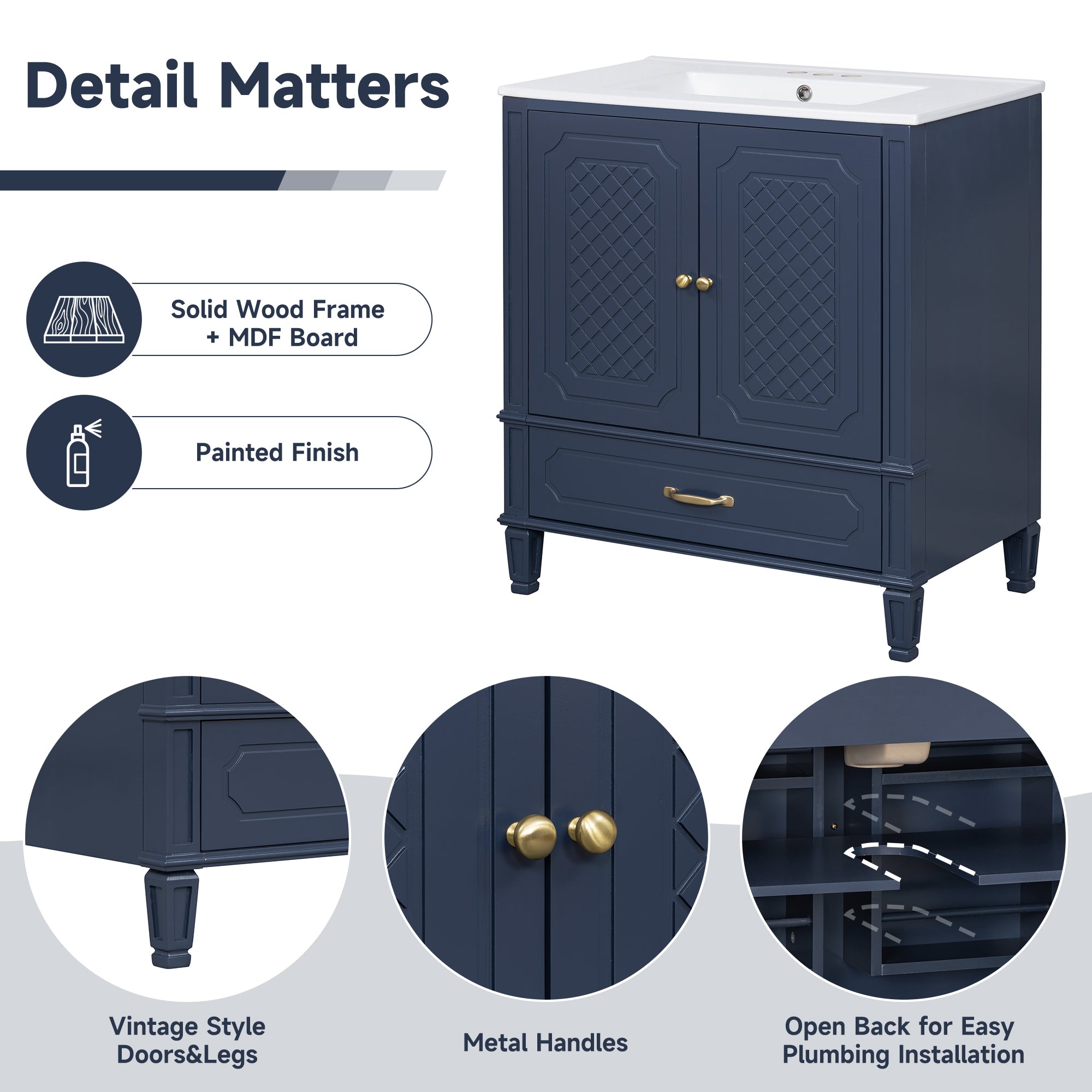 60 in Double Sink Bathroom Vanity Set, Blue