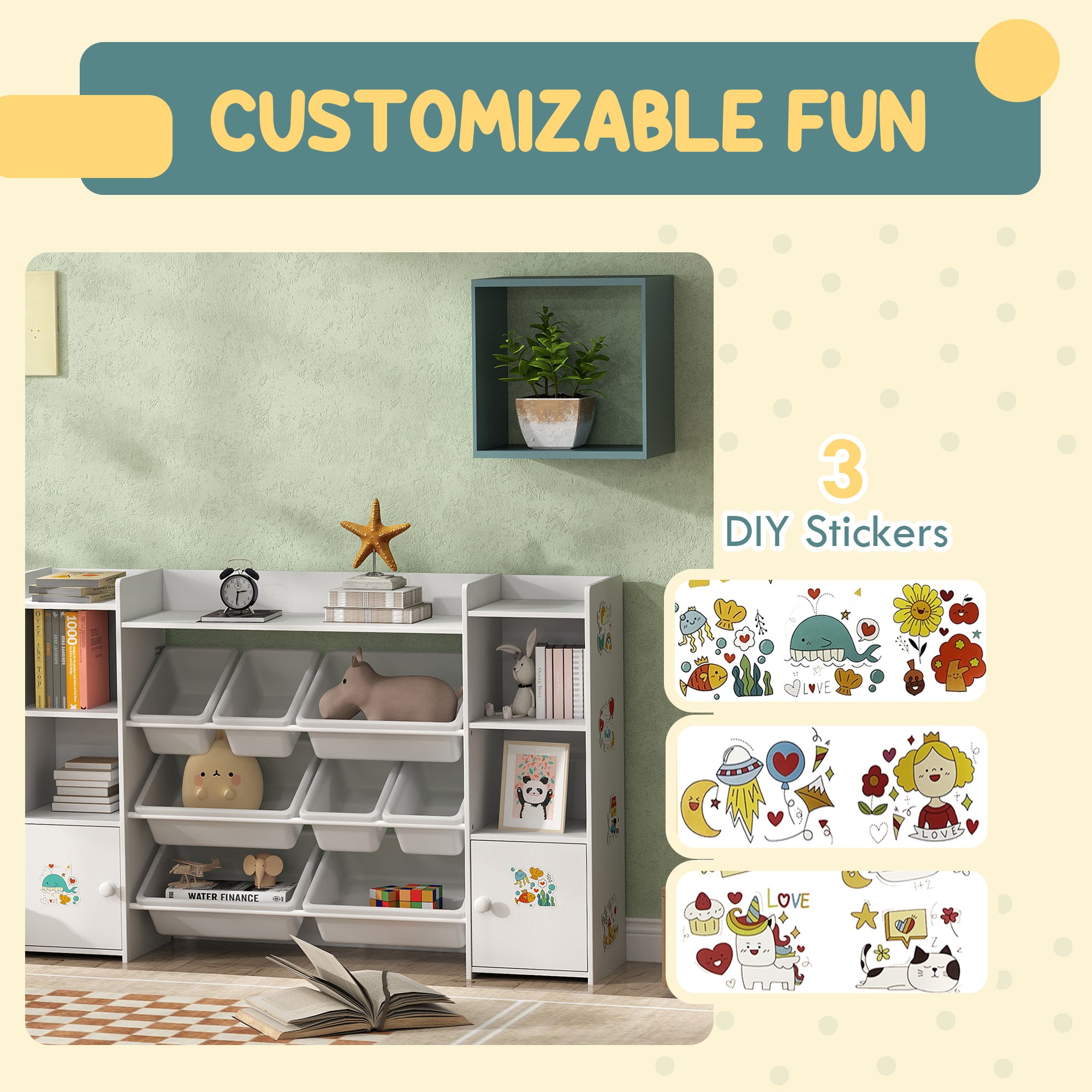 Kids' Bookshelf and Toy Organizer with 8 Bins