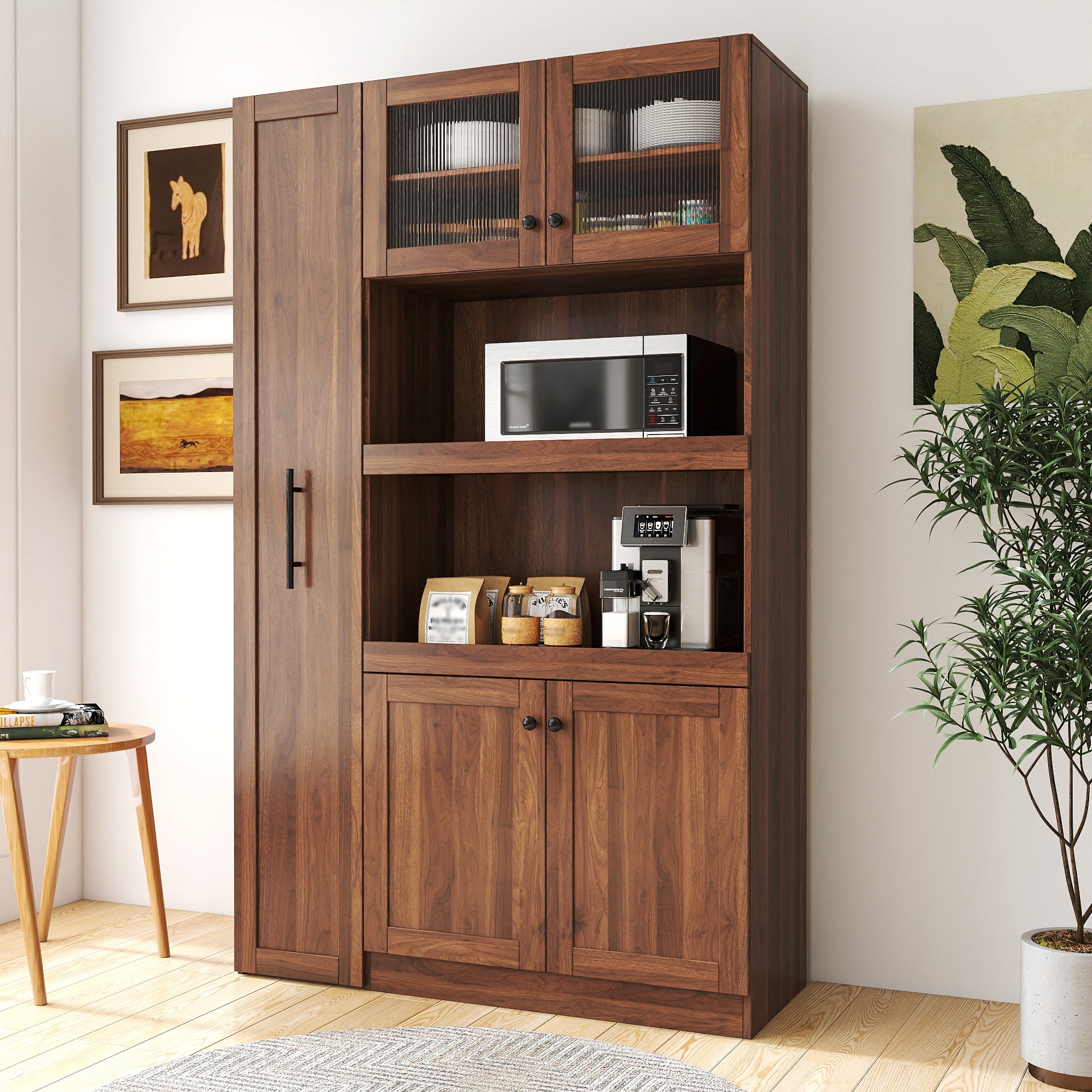 Farmhouse Pantry Cabinet with Pull-Out Shelves