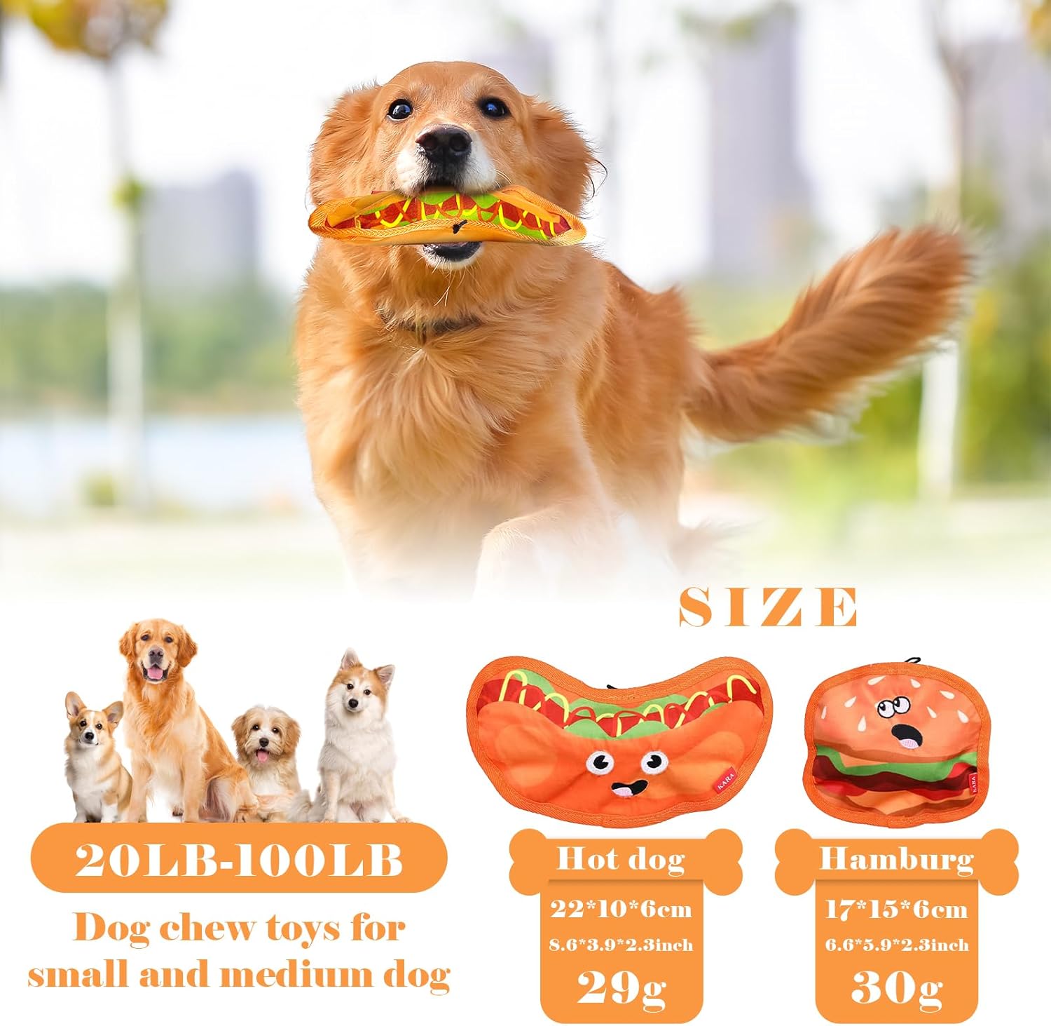 Squeaky Crinkle Food Dog Toy, No Stuffing