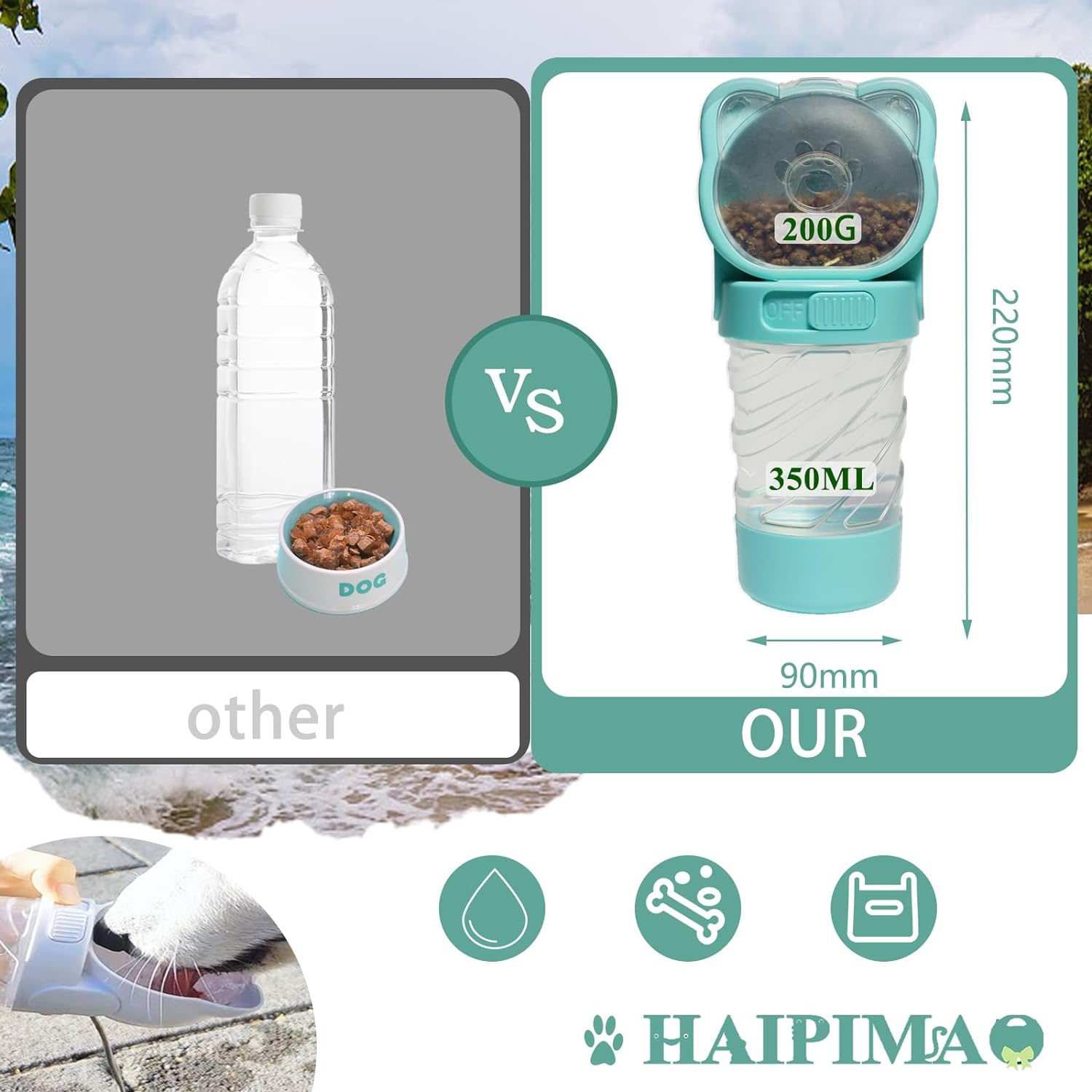 3-in-1 Portable Pet Water Bottle with Food Container