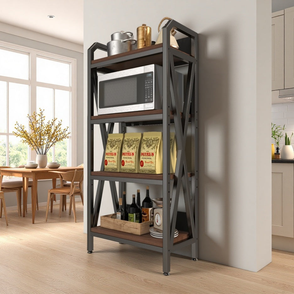 4-Tier Metal and Wood Bakers Rack, 56.3 in